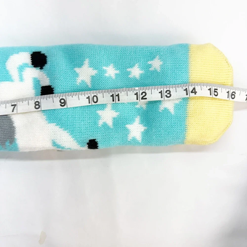 NWT Sherpa Theme Socks Unicorn Star Turquoise Blue Non-Slip Slipper Socks OSFM
